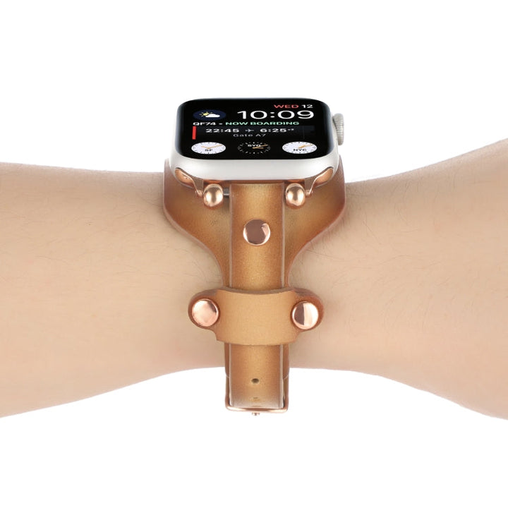 Lisslune | Bracelet Leather Watch Band for Apple Watch Ultra 49mm & Watch Ultra 2 49mm / Series 9 & 8 & 7 45mm / SE 3 & SE 2 & 6 & SE & 5 & 4 44mm / 3 & 2 & 1 42mm (Light Brown)