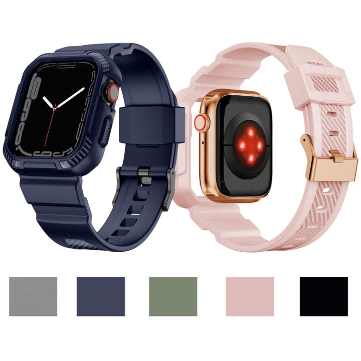 Lisslune | Integrated carbon fiber pattern silicone watch band for Apple Watch Series 9&8&7 41mm / SE 3&SE 2&6&SE&5&4 40mm / 3&2&1 38mm (Black)