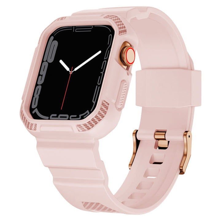 Lisslune | Integrated Carbon Fiber Pattern Silicone Watch Band for Apple Watch Series 8&7 45mm / SE 2&6&SE&5&4 44mm / 3&2&1 42mm (Pink)