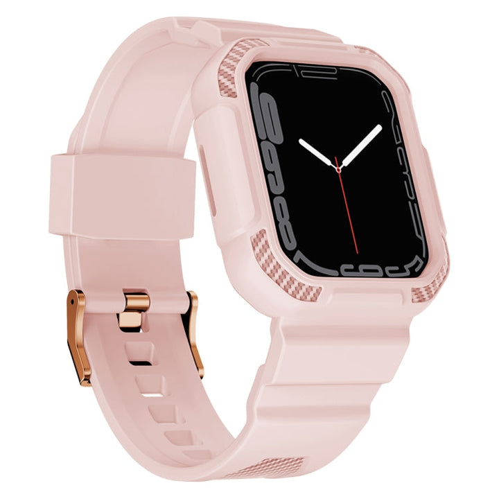 Lisslune | Integrated Carbon Fiber Pattern Silicone Watch Band for Apple Watch Series 8&7 45mm / SE 2&6&SE&5&4 44mm / 3&2&1 42mm (Pink)