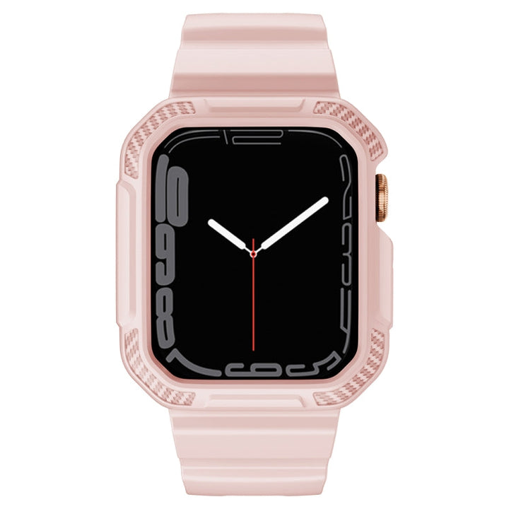 Lisslune | Integrated Carbon Fiber Pattern Silicone Watch Band for Apple Watch Series 8&7 45mm / SE 2&6&SE&5&4 44mm / 3&2&1 42mm (Pink)