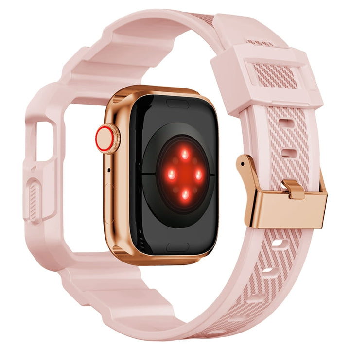 Lisslune | Integrated Carbon Fiber Pattern Silicone Watch Band for Apple Watch Series 8&7 45mm / SE 2&6&SE&5&4 44mm / 3&2&1 42mm (Pink)