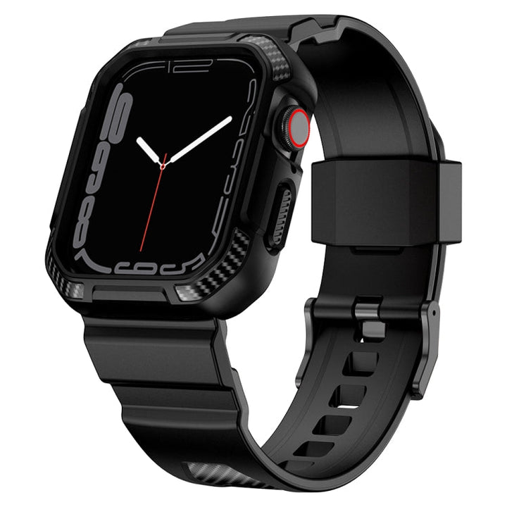 Lisslune | Integrated carbon fiber pattern silicone band for Apple Watch Series 8&7 45mm / SE 2&6&SE&5&4 44mm / 3&2&1 42mm (Black)