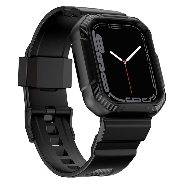 Lisslune | Integrated carbon fiber pattern silicone band for Apple Watch Series 8&7 45mm / SE 2&6&SE&5&4 44mm / 3&2&1 42mm (Black)