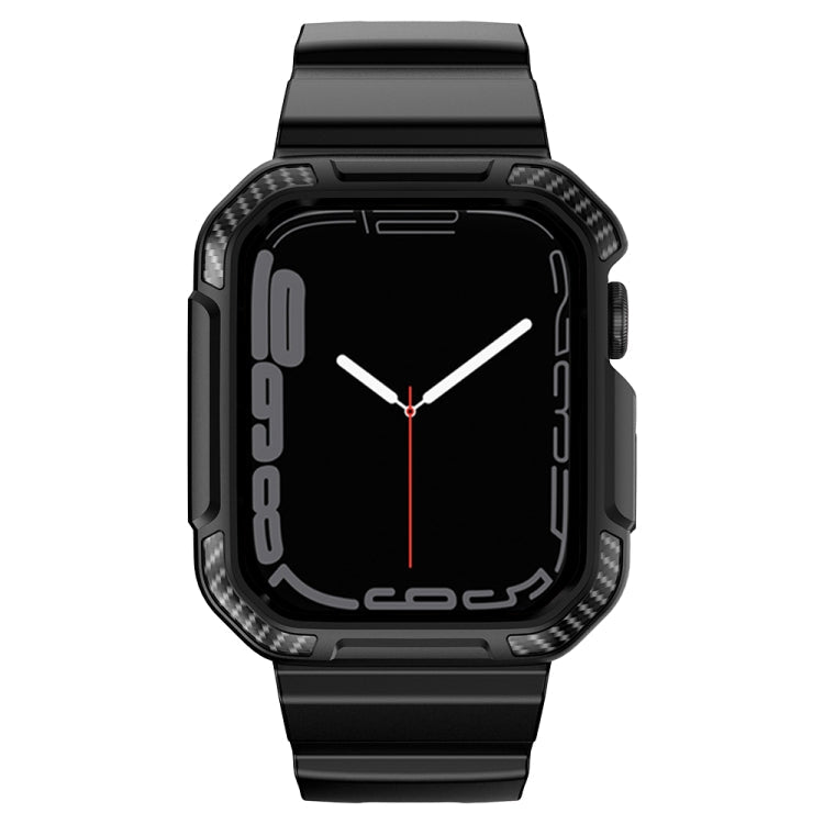 Lisslune | Integrated carbon fiber pattern silicone band for Apple Watch Series 8&7 45mm / SE 2&6&SE&5&4 44mm / 3&2&1 42mm (Black)