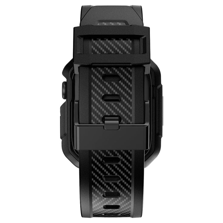 Lisslune | Integrated carbon fiber pattern silicone band for Apple Watch Series 8&7 45mm / SE 2&6&SE&5&4 44mm / 3&2&1 42mm (Black)