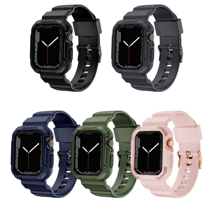 Lisslune | Integrated Carbon Fiber Pattern Silicone Watch Band for Apple Watch Series 8&7 45mm / SE 2&6&SE&5&4 44mm / 3&2&1 42mm (Pink)