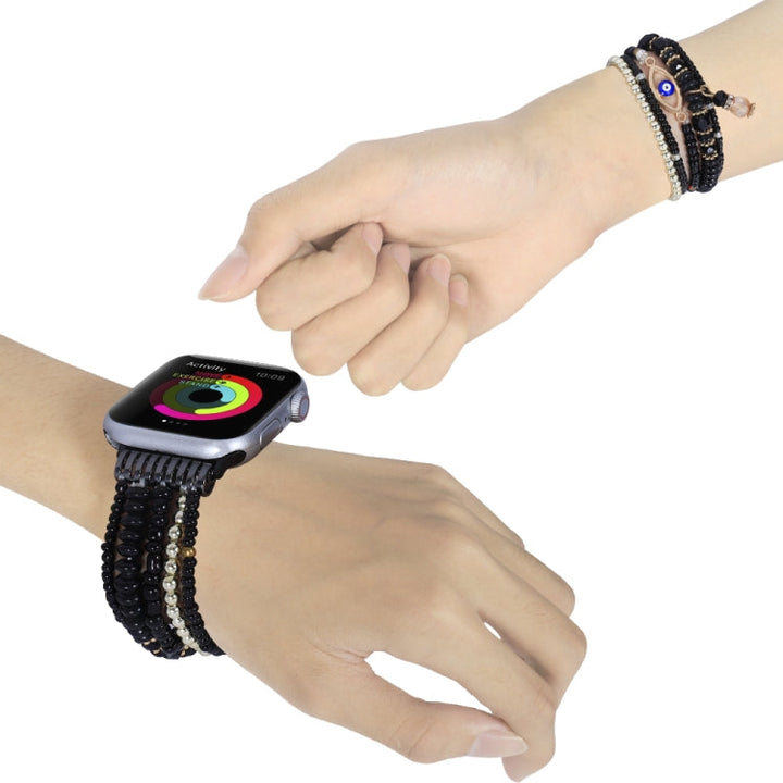 Lisslune | Eye Pearl Chain Bracelet for Apple Watch Series 9&8&7 41mm / SE 3&SE 2&6&SE&5&4 40mm / 3&2&1 38mm (Black)