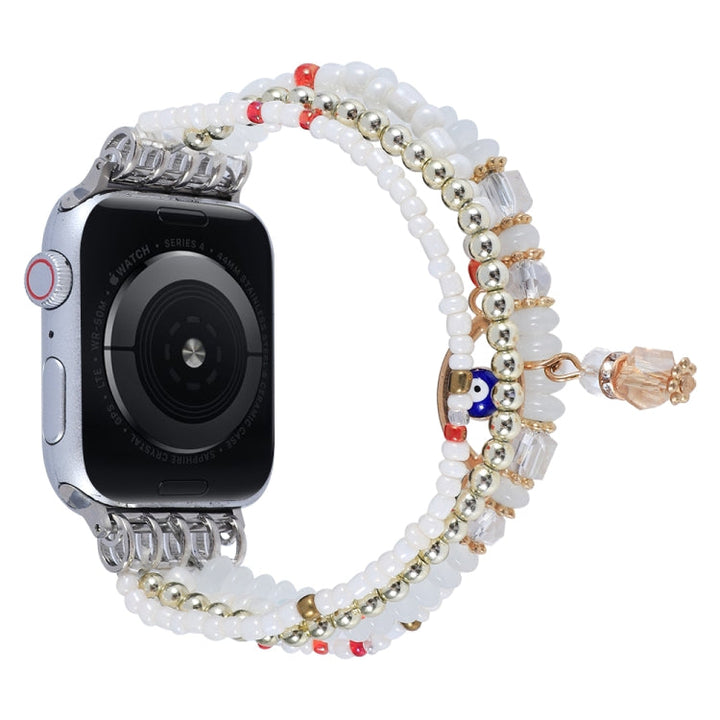 Lisslune | Eye pearl chain watch strap for Apple Watch Series 9&8&7 41mm / SE 3&SE 2&6&SE&5&4 40mm / 3&2&1 38mm(White)