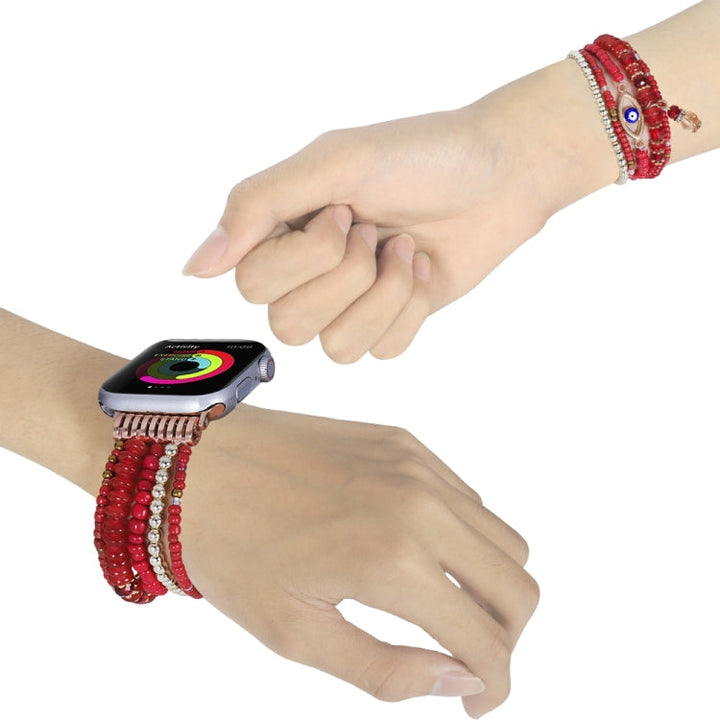Lisslune | Eye pearl necklace watch band for Apple Watch Ultra 49mm & Watch Ultra 2 49mm / Series 9 & 8 & 7 45mm / SE 3 & SE 2 & 6 & SE & 5 & 4 44mm / 3 & 2 & 1 42mm (Red)