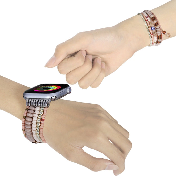 Lisslune | Eye Pearls Chain Bracelet For Apple Watch Ultra 49mm & Watch Ultra 2 49mm / Series 9 & 8 & 7 45mm / SE 3 & SE 2 & 6 & SE & 5 & 4 44mm / 3 & 2 & 1 42mm (Pink)