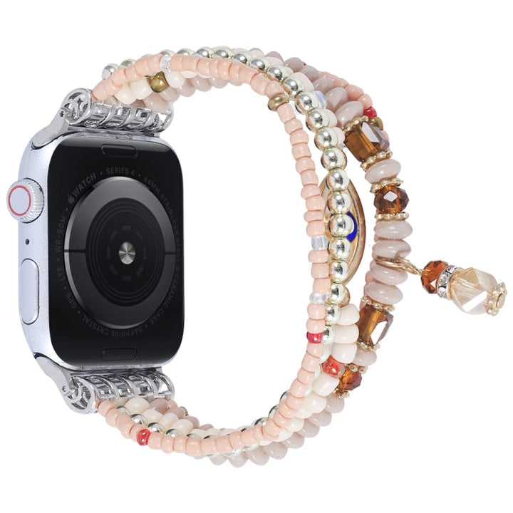 Lisslune | Eye Pearls Chain Bracelet For Apple Watch Ultra 49mm & Watch Ultra 2 49mm / Series 9 & 8 & 7 45mm / SE 3 & SE 2 & 6 & SE & 5 & 4 44mm / 3 & 2 & 1 42mm (Pink)