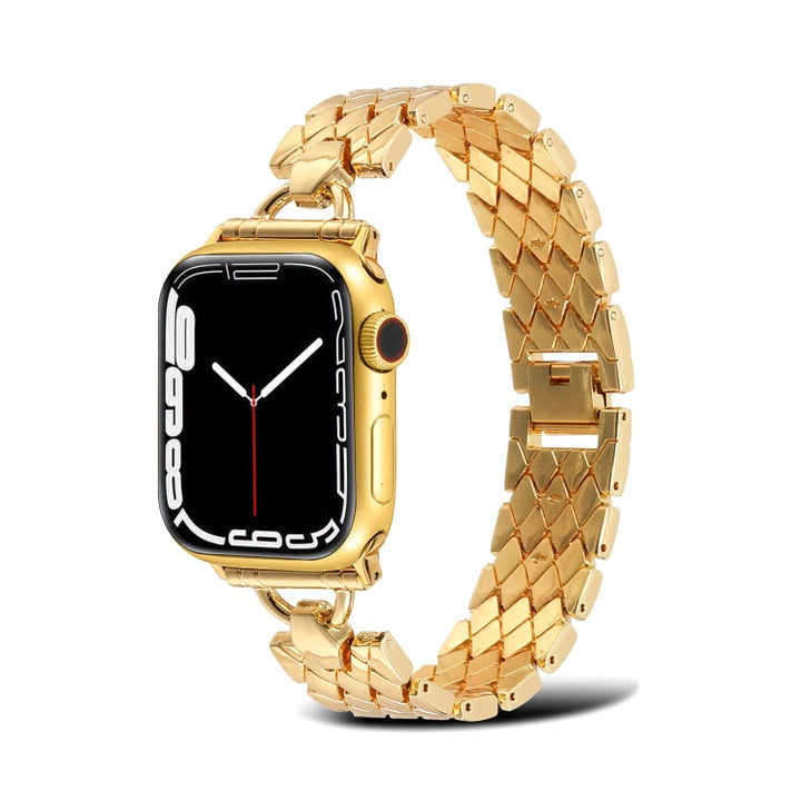 Lisslune | D-shaped diamond metal watch band for Apple Watch Series 9&8&7 41mm / SE 3&SE 2&6&SE&5&4 40mm / 3&2&1 38mm (Gold)