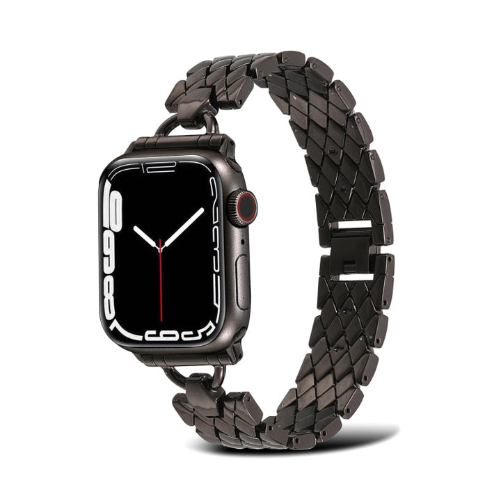 Lisslune | D-shaped diamond metal watch band for Apple Watch Series 9&8&7 41mm / SE 3&SE 2&6&SE&5&4 40mm / 3&2&1 38mm (Black)