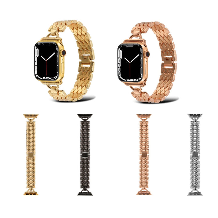 Lisslune | D-shaped diamond metal watch band for Apple Watch Series 9&8&7 41mm / SE 3&SE 2&6&SE&5&4 40mm / 3&2&1 38mm (Gold)