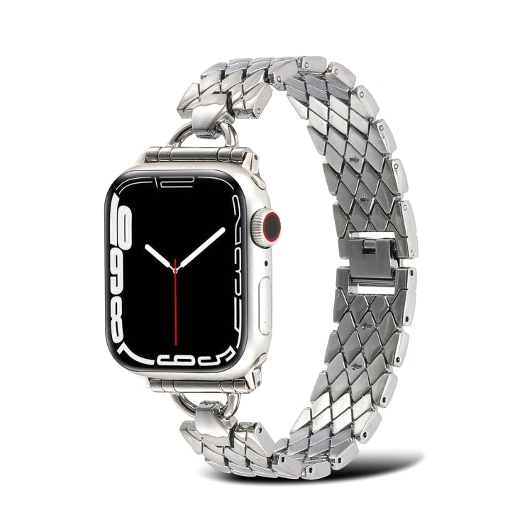 Lisslune | D-shaped diamond metal watch band for Apple Watch Ultra 49mm & Watch Ultra 2 49mm / Series 9 & 8 & 7 45mm / SE 3 & SE 2 & 6 & SE & 5 & 4 44mm / 3 & 2 & 1 42mm (Silver)