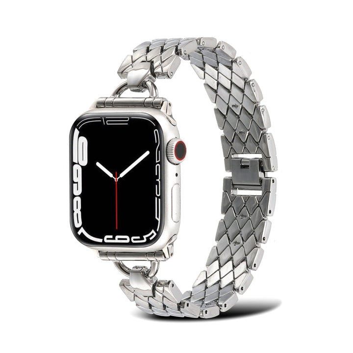 Lisslune | D-shaped diamond metal watch band for Apple Watch Ultra 49mm & Watch Ultra 2 49mm / Series 9 & 8 & 7 45mm / SE 3 & SE 2 & 6 & SE & 5 & 4 44mm / 3 & 2 & 1 42mm (Silver)