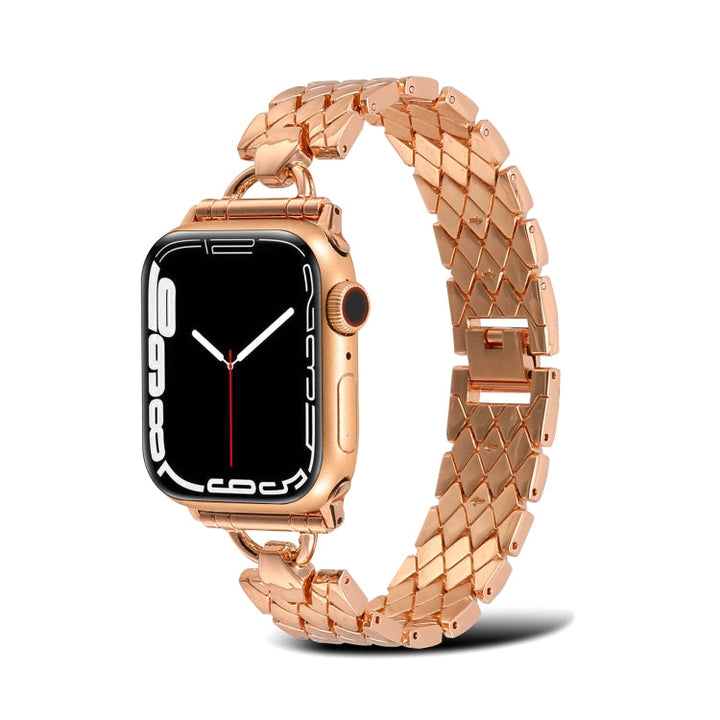 Lisslune | D-shaped diamond metal bracelet for Apple Watch Ultra 49mm & Watch Ultra 2 49mm / Series 9 & 8 & 7 45mm / SE 3 & SE 2 & 6 & SE & 5 & 4 44mm / 3 & 2 & 1 42mm (Rose Gold)