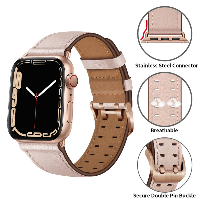 Lisslune | Double Buckle Leather Band for Apple Watch Series 9&8&7 41mm / SE 3&SE 2&6&SE&5&4 40mm / 3&2&1 38mm (Pink Sand)
