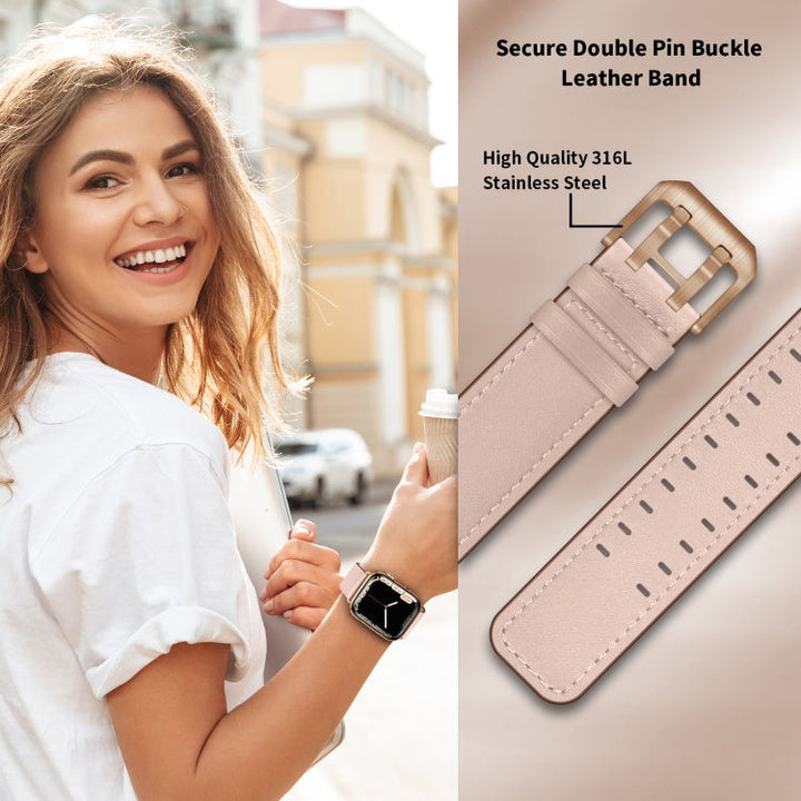 Lisslune | Double Buckle Leather Band for Apple Watch Series 9&8&7 41mm / SE 3&SE 2&6&SE&5&4 40mm / 3&2&1 38mm (Pink Sand)