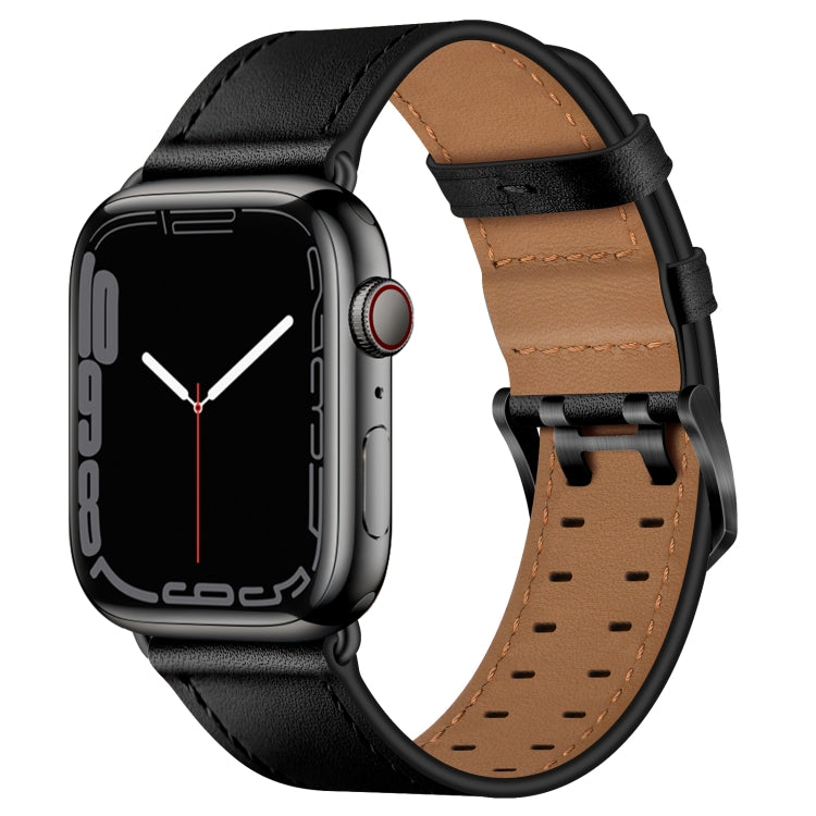 Lisslune | Double Buckle Leather Watch Strap for Apple Watch Series 9&8&7 41mm / SE 3&SE 2&6&SE&5&4 40mm / 3&2&1 38mm (Black Black Buckle)