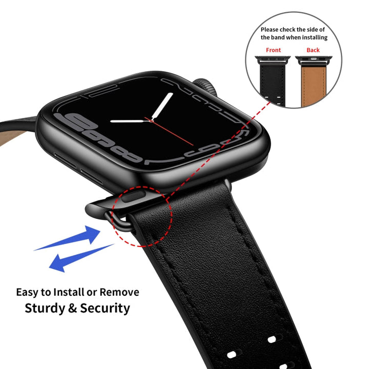 Lisslune | Double Buckle Leather Watch Strap for Apple Watch Series 9&8&7 41mm / SE 3&SE 2&6&SE&5&4 40mm / 3&2&1 38mm (Black Black Buckle)