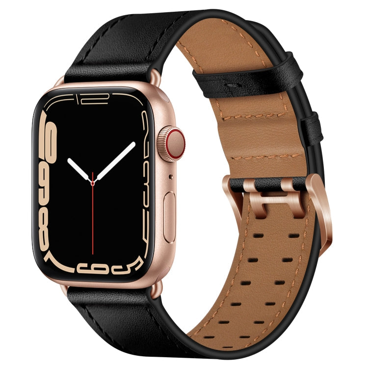 Lisslune | Double Buckle Leather Watch Band for Apple Watch Series 9&8&7 41mm / SE 3&SE 2&6&SE&5&4 40mm / 3&2&1 38mm (Black Rose Gold Buckle)