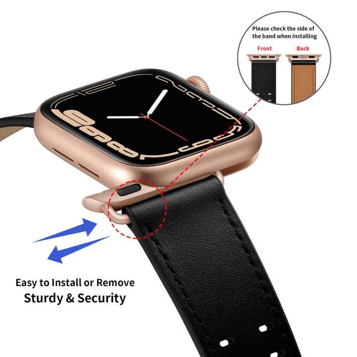 Lisslune | Double Buckle Leather Watch Band for Apple Watch Series 9&8&7 41mm / SE 3&SE 2&6&SE&5&4 40mm / 3&2&1 38mm (Black Rose Gold Buckle)