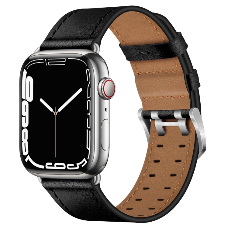 Lisslune | Double Buckle Leather Watch Strap for Apple Watch Series 9&8&7 41mm / SE 3&SE 2&6&SE&5&4 40mm / 3&2&1 38mm (Black Silver Buckle)