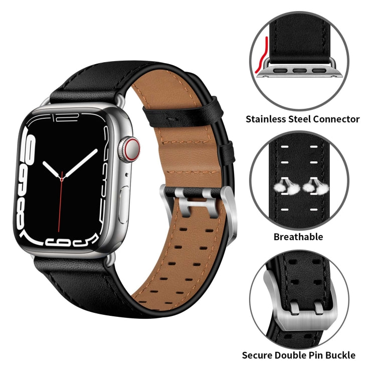 Lisslune | Double Buckle Leather Watch Strap for Apple Watch Series 9&8&7 41mm / SE 3&SE 2&6&SE&5&4 40mm / 3&2&1 38mm (Black Silver Buckle)