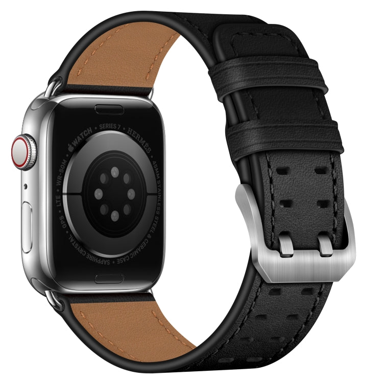 Lisslune | Double Buckle Leather Watch Strap for Apple Watch Series 9&8&7 41mm / SE 3&SE 2&6&SE&5&4 40mm / 3&2&1 38mm (Black Silver Buckle)