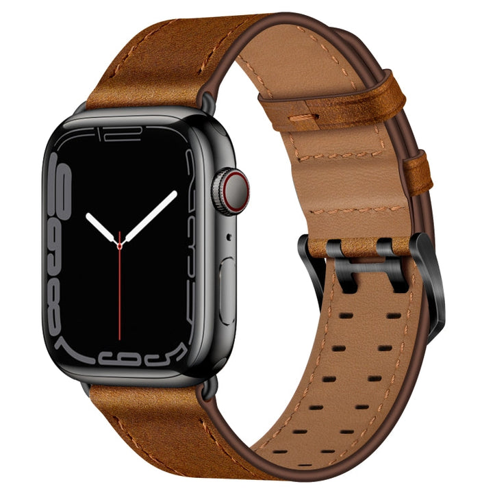 Lisslune | Double Buckle Leather Watch Band for Apple Watch Series 9&8&7 41mm / SE 3&SE 2&6&SE&5&4 40mm / 3&2&1 38mm (Rust Brown)