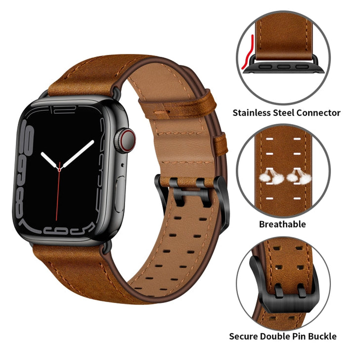Lisslune | Double Buckle Leather Watch Band for Apple Watch Series 9&8&7 41mm / SE 3&SE 2&6&SE&5&4 40mm / 3&2&1 38mm (Rust Brown)