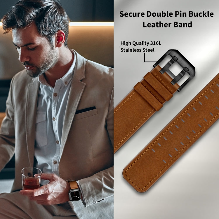Lisslune | Double Buckle Leather Watch Band for Apple Watch Series 9&8&7 41mm / SE 3&SE 2&6&SE&5&4 40mm / 3&2&1 38mm (Rust Brown)
