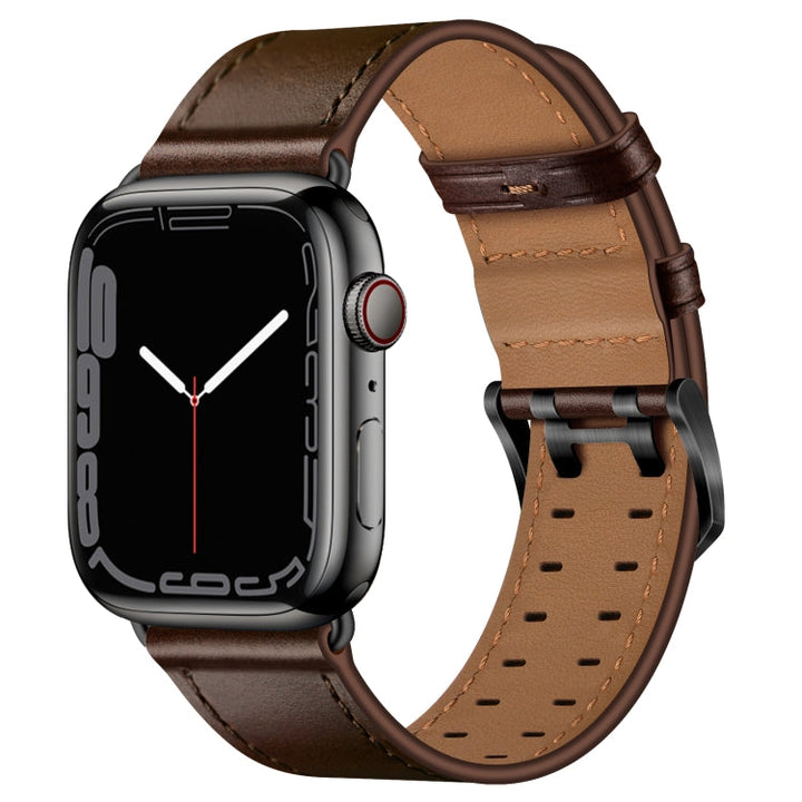 Lisslune | Double Buckle Leather Watch Band For Apple Watch Series 9&8&7 41mm / SE 3&SE 2&6&SE&5&4 40mm / 3&2&1 38mm (Dark Brown)