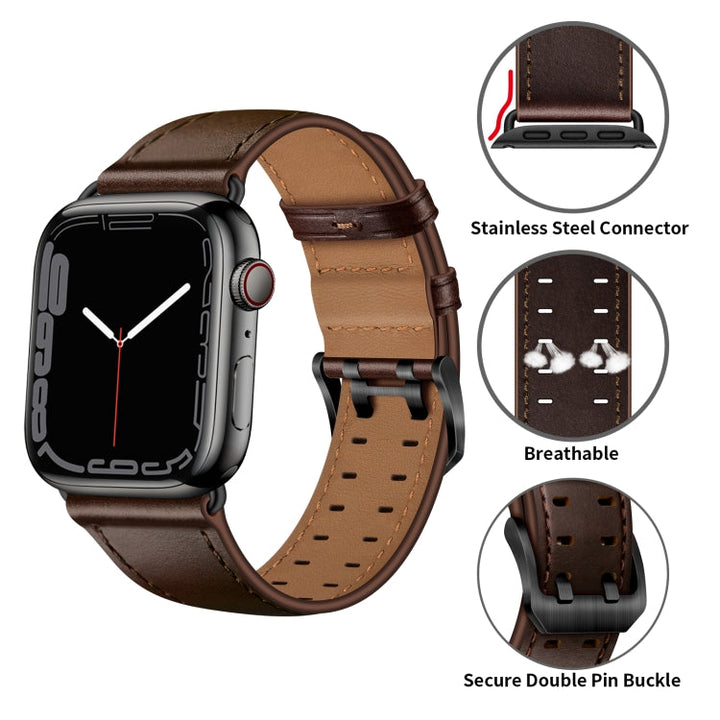 Lisslune | Double Buckle Leather Watch Band For Apple Watch Series 9&8&7 41mm / SE 3&SE 2&6&SE&5&4 40mm / 3&2&1 38mm (Dark Brown)