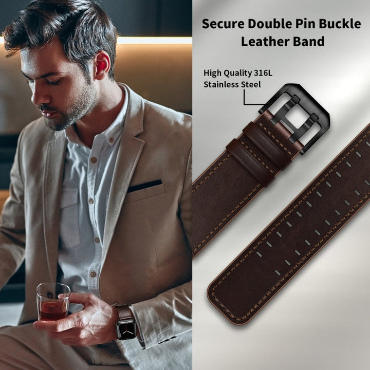 Lisslune | Double Buckle Leather Watch Band For Apple Watch Series 9&8&7 41mm / SE 3&SE 2&6&SE&5&4 40mm / 3&2&1 38mm (Dark Brown)