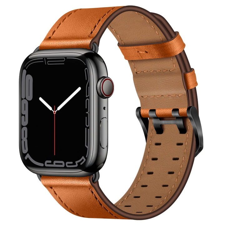 Lisslune | Double Buckle Leather Strap for Apple Watch Series 9&8&7 41mm / SE 3&SE 2&6&SE&5&4 40mm / 3&2&1 38mm (Brown Black Buckle)