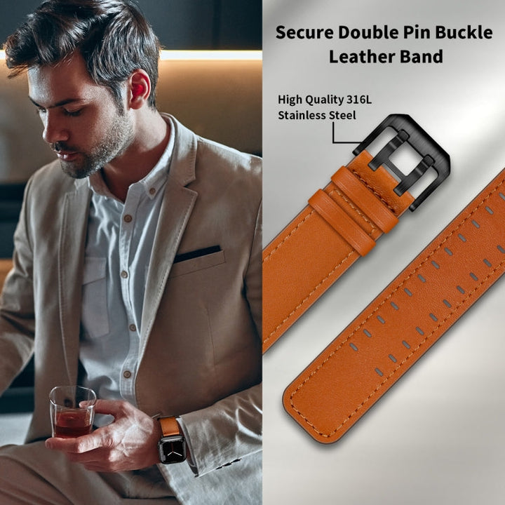 Lisslune | Double Buckle Leather Strap for Apple Watch Series 9&8&7 41mm / SE 3&SE 2&6&SE&5&4 40mm / 3&2&1 38mm (Brown Black Buckle)