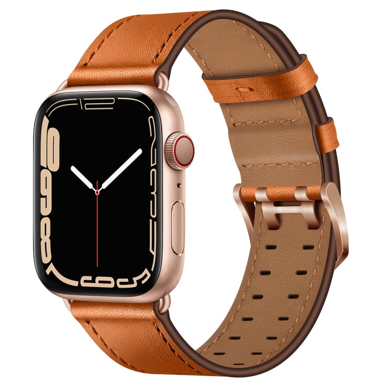 Lisslune | Double Buckle Leather Bracelet for Apple Watch Series 9&8&7 41mm / SE 3&SE 2&6&SE&5&4 40mm / 3&2&1 38mm (Brown Rose Gold Buckle)