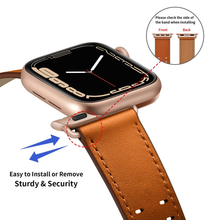 Lisslune | Double Buckle Leather Bracelet for Apple Watch Series 9&8&7 41mm / SE 3&SE 2&6&SE&5&4 40mm / 3&2&1 38mm (Brown Rose Gold Buckle)