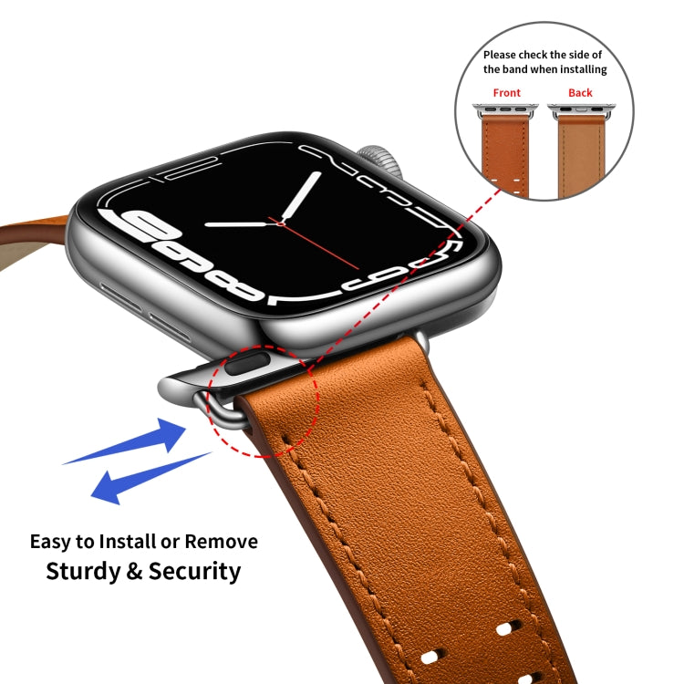 Lisslune | Double Buckle Leather Watch Band for Apple Watch Series 9&8&7 41mm / SE 3&SE 2&6&SE&5&4 40mm / 3&2&1 38mm (Brown Silver Buckle)