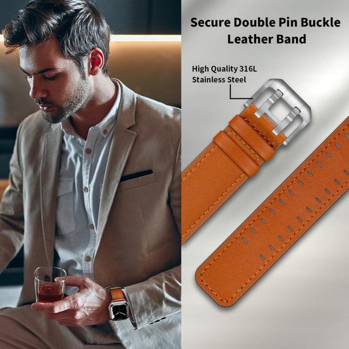 Lisslune | Double Buckle Leather Watch Band for Apple Watch Series 9&8&7 41mm / SE 3&SE 2&6&SE&5&4 40mm / 3&2&1 38mm (Brown Silver Buckle)