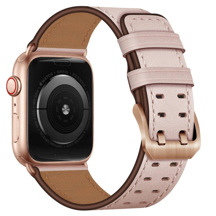Lisslune | Double Buckle Leather Bracelet for Apple Watch Ultra 49mm & Watch Ultra 2 49mm / Series 9 & 8 & 7 45mm / SE 3 & SE 2 & 6 & SE & 5 & 4 44mm / 3 & 2 & 1 42mm (Pink Sand)