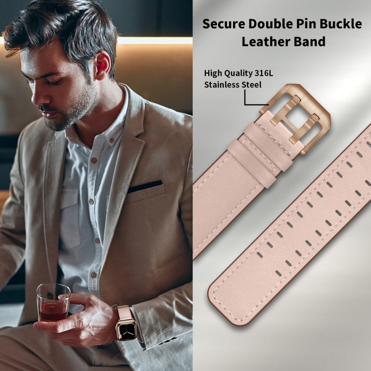 Lisslune | Double Buckle Leather Bracelet for Apple Watch Ultra 49mm & Watch Ultra 2 49mm / Series 9 & 8 & 7 45mm / SE 3 & SE 2 & 6 & SE & 5 & 4 44mm / 3 & 2 & 1 42mm (Pink Sand)
