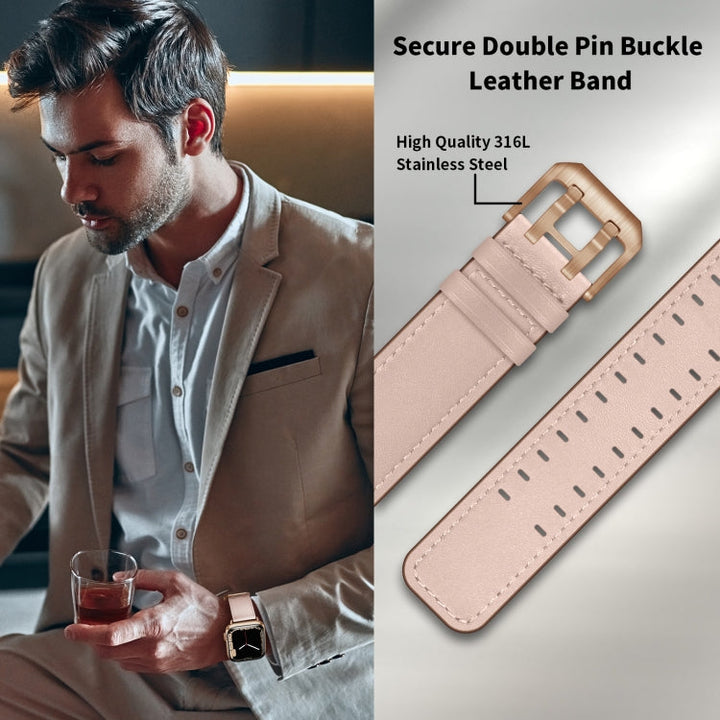 Lisslune | Double Buckle Leather Bracelet for Apple Watch Ultra 49mm & Watch Ultra 2 49mm / Series 9 & 8 & 7 45mm / SE 3 & SE 2 & 6 & SE & 5 & 4 44mm / 3 & 2 & 1 42mm (Pink Sand)