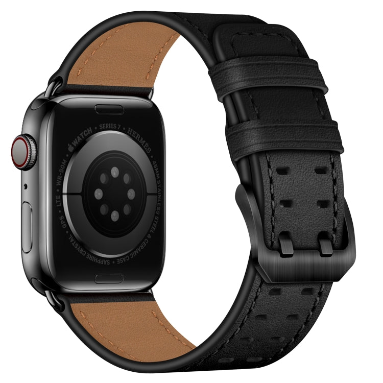 Lisslune | Double Buckle Leather Bracelet for Apple Watch Ultra 49mm & Watch Ultra 2 49mm / Series 9 & 8 & 7 45mm / SE 3 & SE 2 & 6 & SE & 5 & 4 44mm / 3 & 2 & 1 42mm (Black Black Buckle)