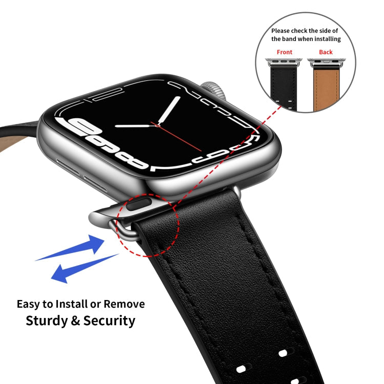 Lisslune | Double Buckle Leather Watch Strap for Apple Watch Ultra 49mm & Watch Ultra 2 49mm / Series 9 & 8 & 7 45mm / SE 3 & SE 2 & 6 & SE & 5 & 4 44mm / 3 & 2 & 1 42mm (Black Silver Buckle)