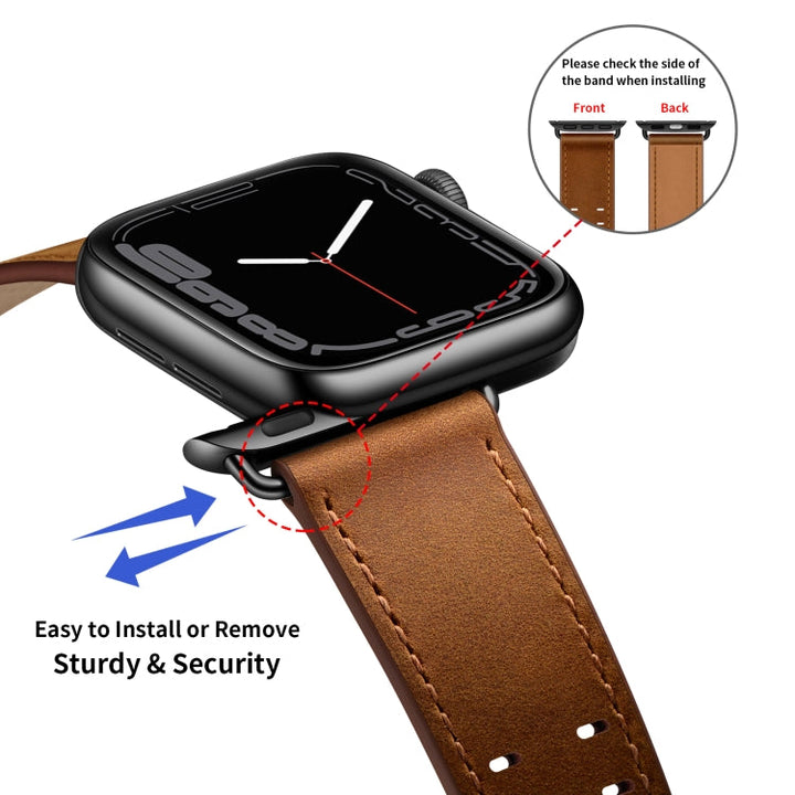 Lisslune | Double Buckle Leather Bracelet for Apple Watch Ultra 49mm & Watch Ultra 2 49mm / Series 9 & 8 & 7 45mm / SE 3 & SE 2 & 6 & SE & 5 & 4 44mm / 3 & 2 & 1 42mm (Red Brown)