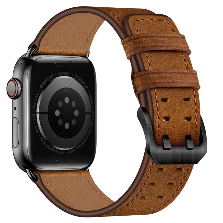 Lisslune | Double Buckle Leather Bracelet for Apple Watch Ultra 49mm & Watch Ultra 2 49mm / Series 9 & 8 & 7 45mm / SE 3 & SE 2 & 6 & SE & 5 & 4 44mm / 3 & 2 & 1 42mm (Red Brown)